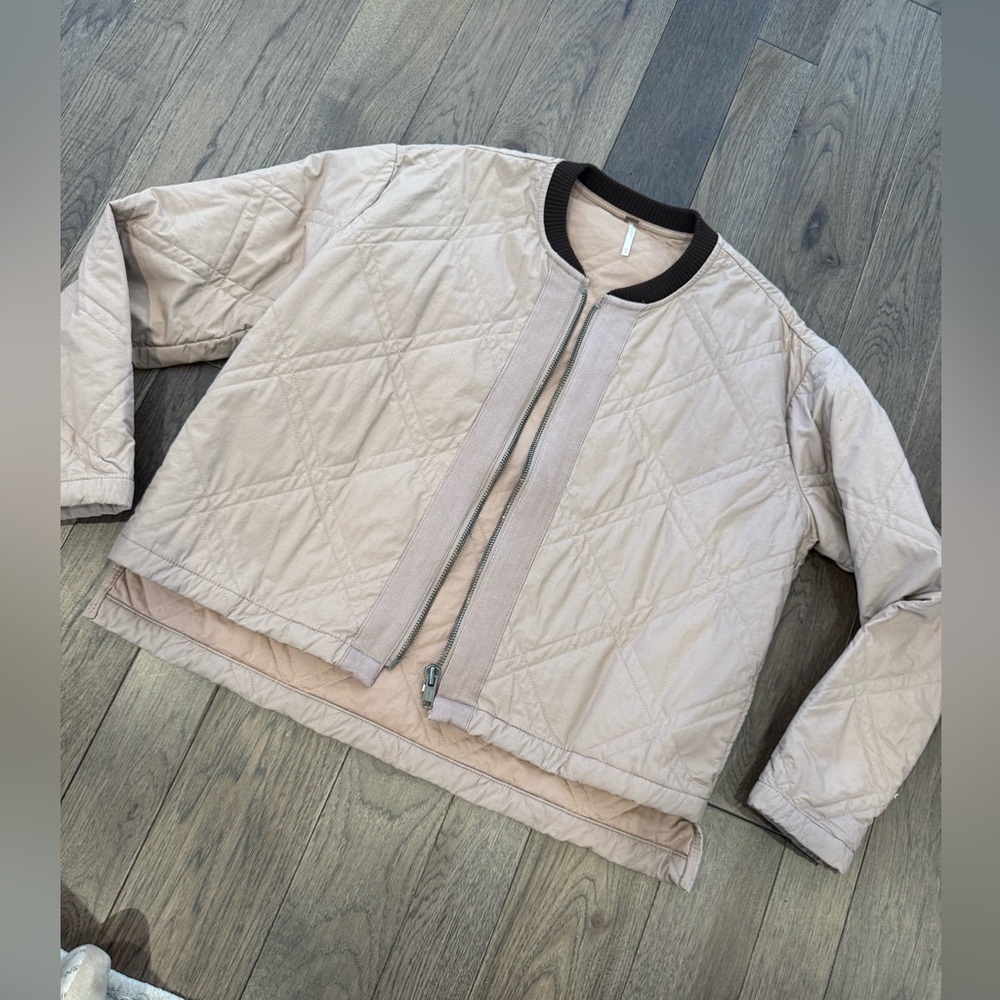Free People Quilted Bomber Jacket in mauve brown color